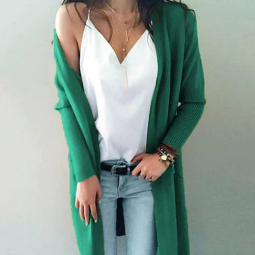 Kvinnors lång cardigan - chic lättstickad tröja för året runt-stil