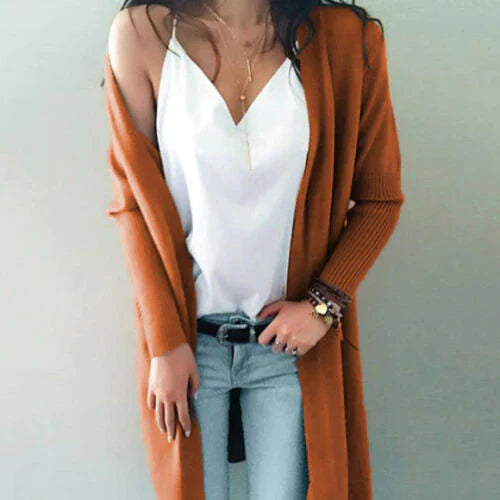 Kvinnors lång cardigan - chic lättstickad tröja för året runt-stil