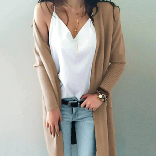 Kvinnors lång cardigan - chic lättstickad tröja för året runt-stil