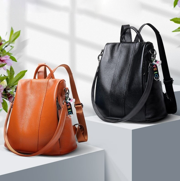 Kvinnors läderryggsäck - stilfull anti-tjuv ryggsäck för vardagsbruk, chic design, praktisk och säker