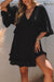 Svart babydoll mini klänning - frillad v-ringning för damer