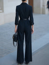 Kvinnor jumpsuit elegant vida byxor svart kvällsoutfit - dubbla knappar med bälte för sofistikerade damer