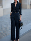 Kvinnor jumpsuit elegant vida byxor svart kvällsoutfit - dubbla knappar med bälte för sofistikerade damer