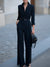 Kvinnor jumpsuit elegant vida byxor svart kvällsoutfit - dubbla knappar med bälte för sofistikerade damer