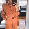 Kvinnors stiliga overall - orange utility jumpsuit med lång ärm och midjebälte
