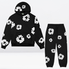 2-delad kvinnlig hoodie loungewear-set med blommigt mönster - stiligt bomullsensemble för avslappnad stil