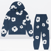 2-delad kvinnlig hoodie loungewear-set med blommigt mönster - stiligt bomullsensemble för avslappnad stil