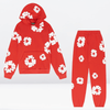 2-delad kvinnlig hoodie loungewear-set med blommigt mönster - stiligt bomullsensemble för avslappnad stil