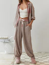 2-delad pyjamas-set för kvinnor – avslappnad loungewear med mysig topp och byxor