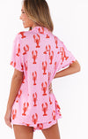 2-delad kvinnopajamas med mjukt jersey material - lekfull design med rosa humrar