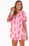 2-delad kvinnopajamas med mjukt jersey material - lekfull design med rosa humrar