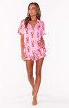 2-delad kvinnopajamas med mjukt jersey material - lekfull design med rosa humrar