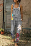 Kvinnors blommiga denimoveraller - stiliga casual jumpsuits med fickor för vardagsbruk