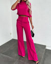 2-delat set med crop top och byxor för kvinnor - elegant kontorsstil för moderna damer