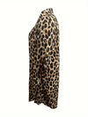 Kvinnors chic leopardmönstrad brun skjortklänning - lättvikts långärmad, avslappnad vardagsstil