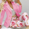 2-delad damblazer och byxset med livfullt blommönster - elegant kontorsklädsel