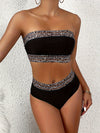 2-delad ladies bandeau bikini-set i svart med leopardmönster - trendig strandmode för sommaren