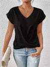 Kvinnors v-ringad t-shirt med twistdetalj - chic kortärmad blus för vardagsstil