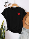 Damcasual t-shirt med hjärtmotiv - mjuk bomulls-t-shirt för vardagsbruk