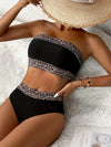 2-delad ladies bandeau bikini-set i svart med leopardmönster - trendig strandmode för sommaren
