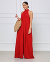 Kvinnors avslappnade jumpsuit med halterneck-design - ärmlös sommaroutfit för olika tillfällen