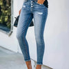 Högmidjade skinnyjeans - eleganta denimbyxor med knapprad