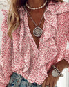 Kvinnors blommiga ruffle-blus - elegant långärmad topp för vardagsbruk
