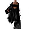 3-delad ensemble - trendig damcrop-top, kjol och kimono-set