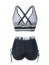2-delad svart badset - chic tankini och högmidjade shorts för damer