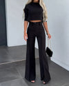 2-delat set med crop top och byxor för kvinnor - elegant kontorsstil för moderna damer