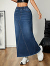 Kvinnors blå denim maxi kjol med avslappnad stil - lång längd med elastisk midja, för vardagsbruk
