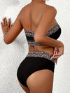 2-delad ladies bandeau bikini-set i svart med leopardmönster - trendig strandmode för sommaren