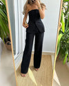 Kvinnors skräddarsydda jumpsuit - elegant bandeau-design med stiliga vida byxor
