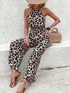 Damer leopardmönstrad halterneck jumpsuit - trendig sommaroutfit