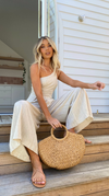 Elegant enaxlad jumpsuit - stilfull beige dam jumpsuit
