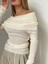 Kvinnors off-shoulder stickad jumper - elegant långärmad topp för avslappnad eller kvällsbruk