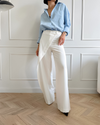 Kvinnors vida byxor i trendig kontorsstil - chic asymmetrisk hög midja i klassiskt vitt