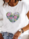 Dam casual t-shirt med hjärtdesign i mjukt tyg - stiligt plagg för alla tillfällen