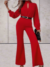 Fiona - stilren röd jumpsuit med utsvängda byxor för kvinnor