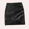 Dams läder mini kjol med chic rynkad design - mångsidig faux läderkjol för vardagliga outfits