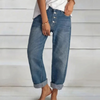 Kvinnors bootcut & utsvängda högmidjade sommarjeans - trendiga blå denimbyxor för avslappnade tillfällen