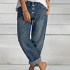Kvinnors bootcut & utsvängda högmidjade sommarjeans - trendiga blå denimbyxor för avslappnade tillfällen