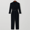 Kvinnor jumpsuit elegant vida byxor svart kvällsoutfit - dubbla knappar med bälte för sofistikerade damer