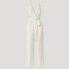 Kvinnors jumpsuit i elegant satin med halter-neck för kvällsevenemang - justerbar kedja för mångsidig stil