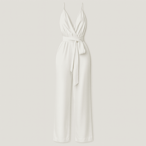 Kvinnors jumpsuit i elegant satin med halter-neck för kvällsevenemang - justerbar kedja för mångsidig stil