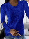 Långärmad lace-top - blus med blommönster för kvinnor
