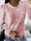 Långärmad lace-top - blus med blommönster för kvinnor