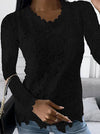 Långärmad lace-top - blus med blommönster för kvinnor