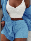 2-delat dam loungewear-set – mjuk fleece topp och shorts för avkoppling