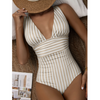 Damernas eleganta baddräkt - chic randig design för strand och pool